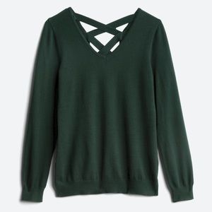 Mia Back Detail Pullover - forest green with criss cross back